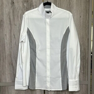 Noel Asmar Equestrian Women Button Up Shirt White and Gray Magnetic Collar 2XLL